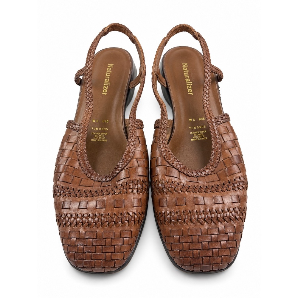 Naturalizer Vintage Y2K Brown Woven Leather Slingback Sandals Women's Size 9